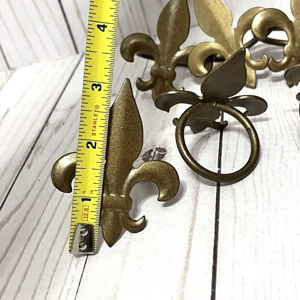Set of 6 Fleur De Lis Golden Brass Tone Metal Napkin Ring Holders